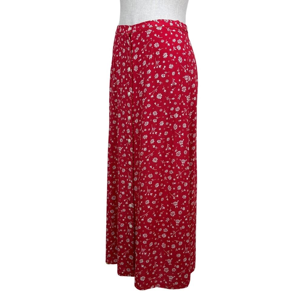Villager Liz Claiborne Ditsy Floral Midi Skirt Red Vintage 90s Cottagecore Sz 6 - Picture 4 of 10